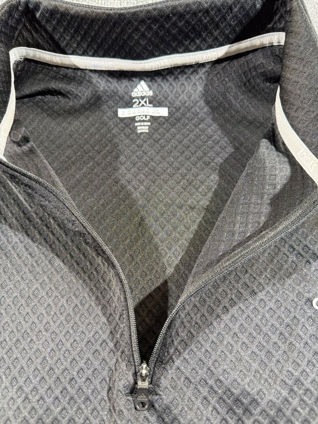 Adidas Golf Men 2XL Quarter Zip Pullover Black Diamond Textured Waffle Knit Mock