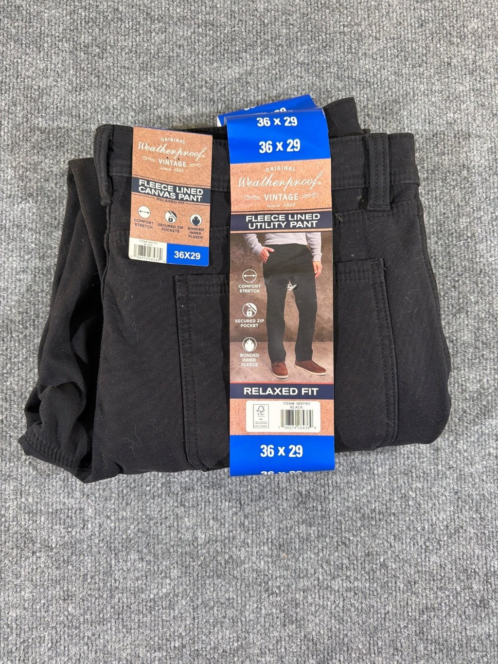 Weatherproof Vintage Men's Fleece Lined Utility Pant Canvas Relaxed Fit Black