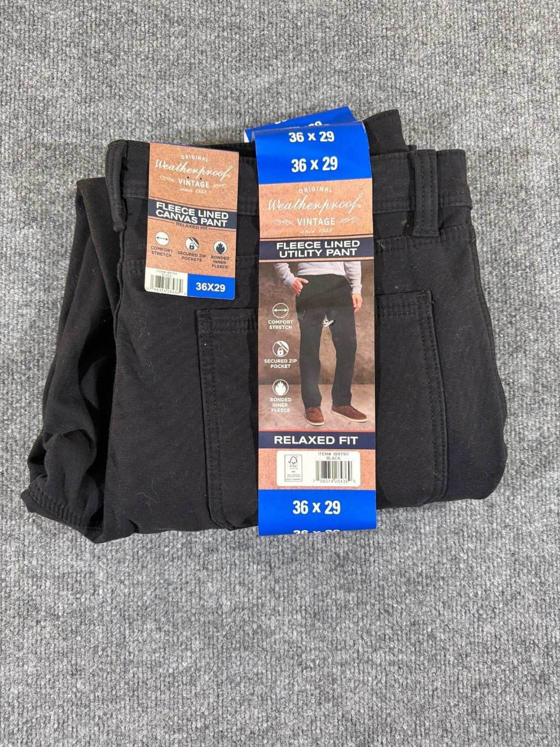 Weatherproof Vintage Men's Fleece Lined Utility Pant Canvas Relaxed Fit Black