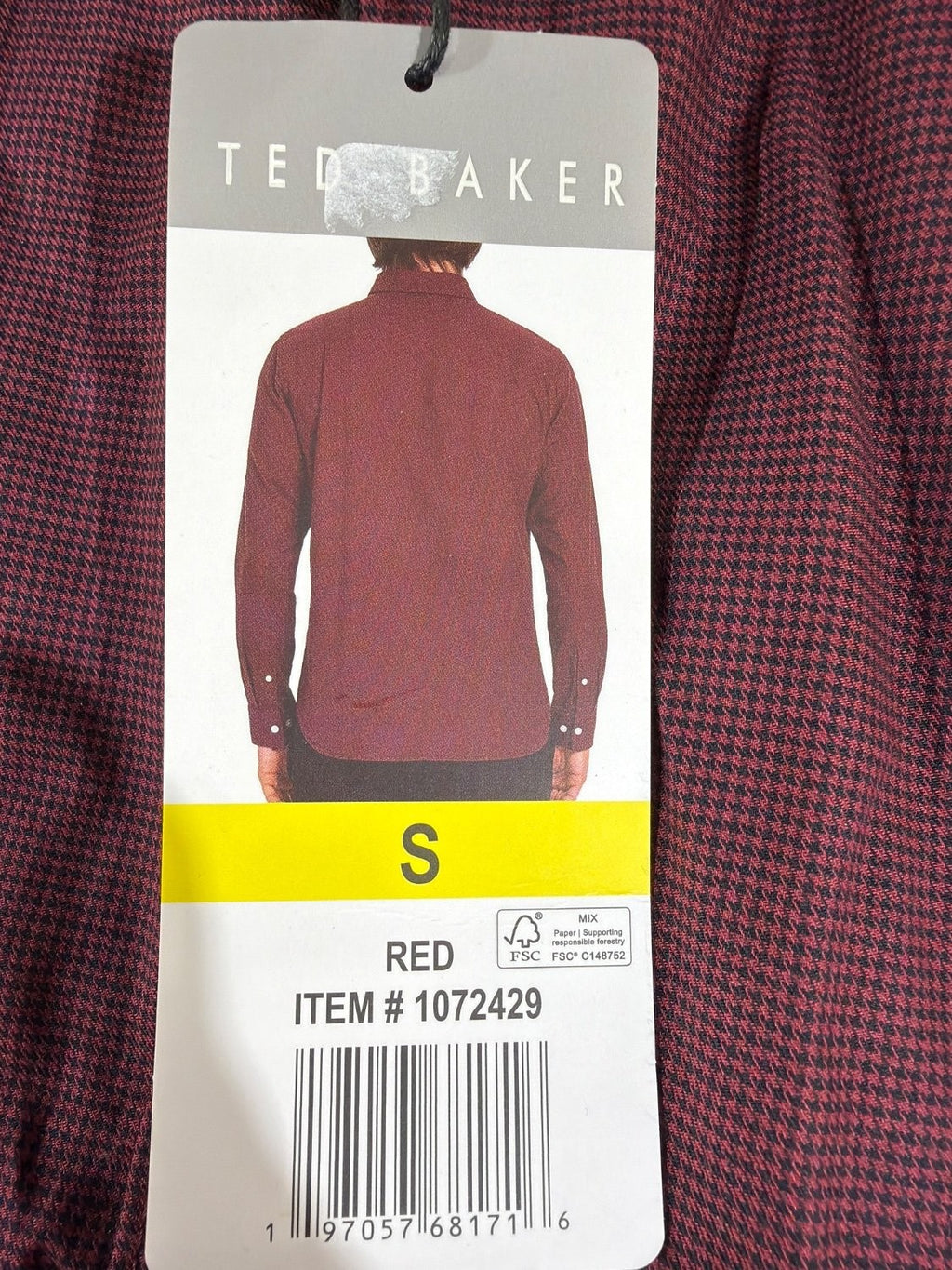 Ted Baker London Men's Red Micro Houndstooth Button Down Shirt Cotton NWT Size S