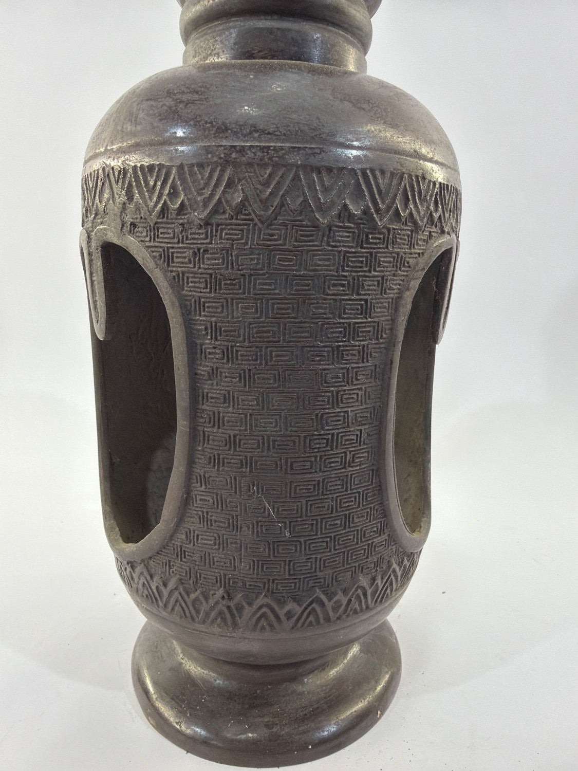 Vintage Persian Bronze Pricket Candle Holder Pierced Lattice Islamic Incense