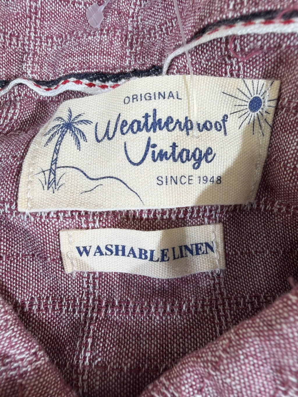 Weatherproof Vintage Men's Washable Linen Short Sleeve Button Down Shirt Red L