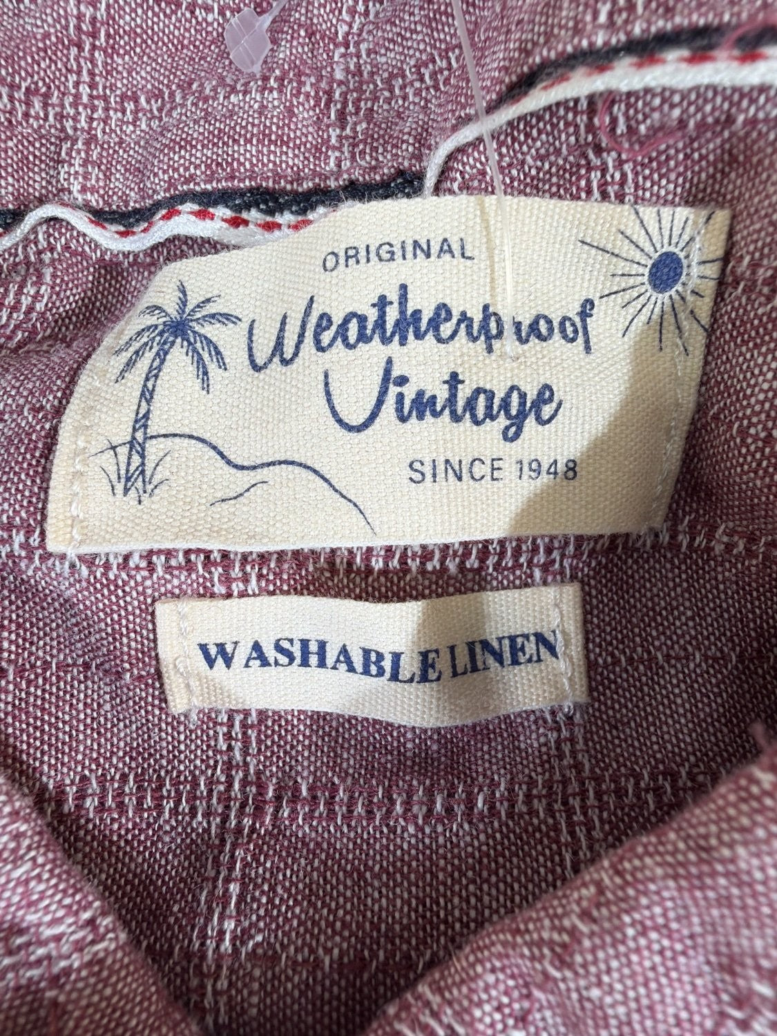 Weatherproof Vintage Men's Washable Linen Short Sleeve Button Down Shirt Red L