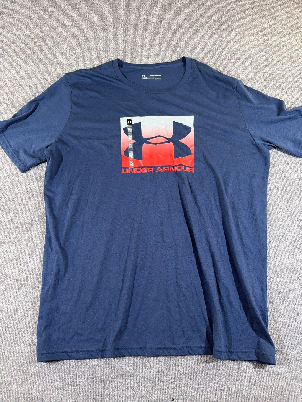 Under Armour HeatGear T-Shirt Mens 2XL Loose Fit Navy Blue Ombre Logo Graphic