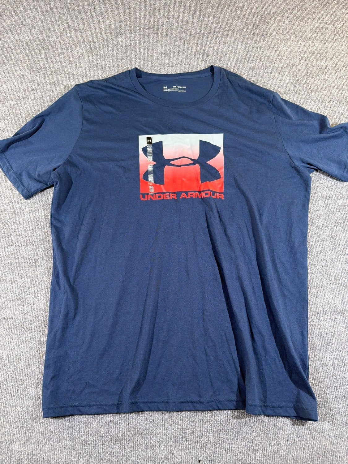 Under Armour HeatGear T-Shirt Mens 2XL Loose Fit Navy Blue Ombre Logo Graphic