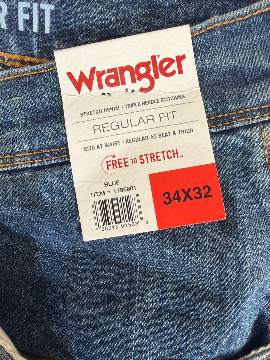 Wrangler Regular Fit Men's Jeans 34x32 Blue Stretch Denim NWT 1796601 Cotton