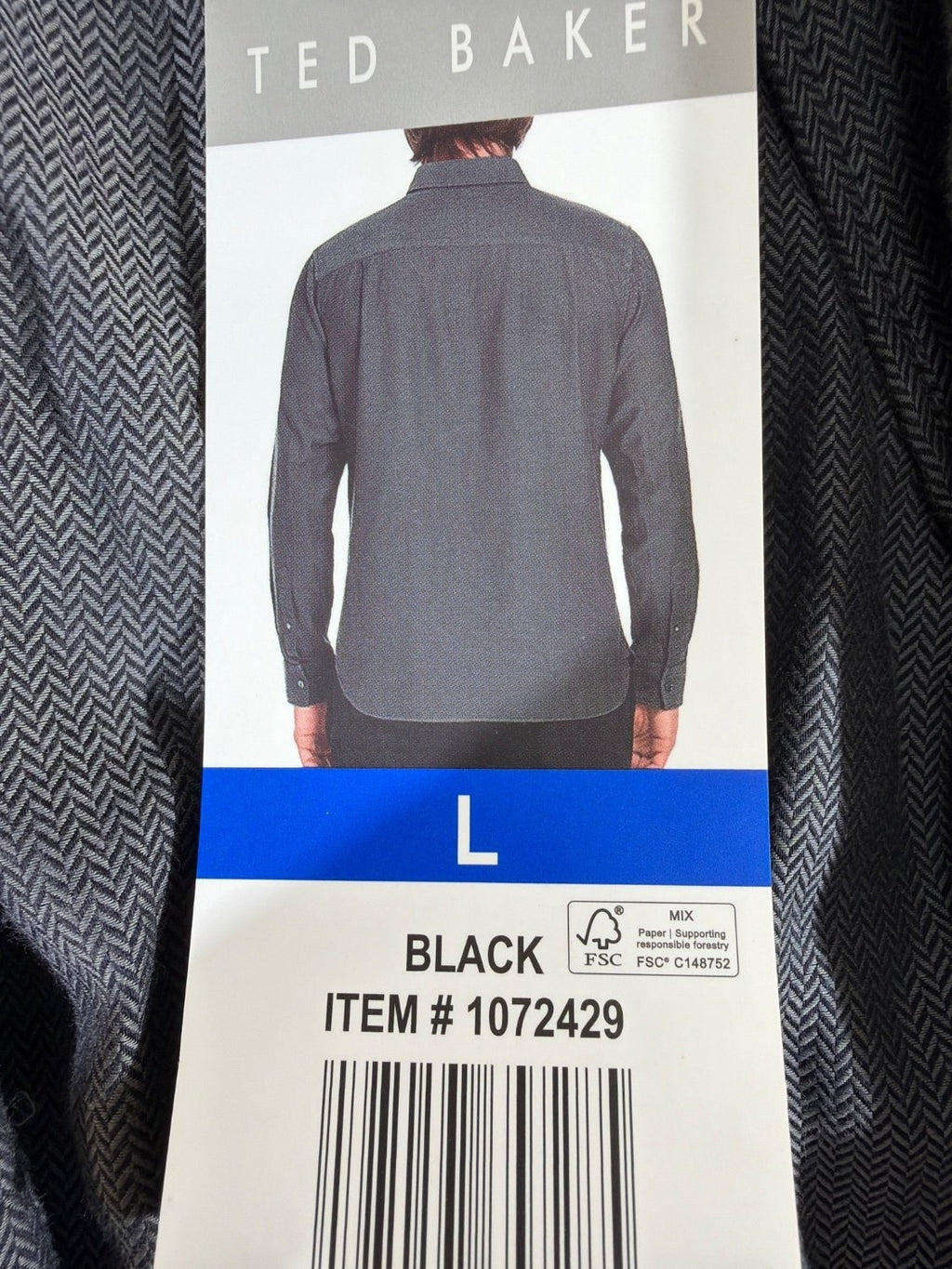 Ted Baker Men's Button Up Shirt L Black Herringbone Geometric Diamond Print NWT