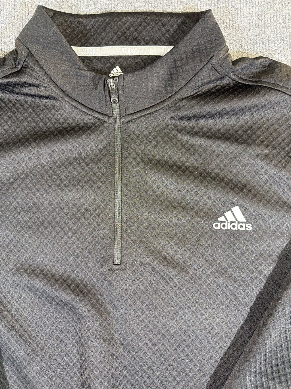 Adidas Golf Men 2XL Quarter Zip Pullover Black Diamond Textured Waffle Knit Mock