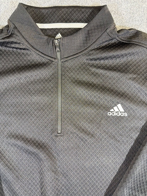 Adidas Golf Men 2XL Quarter Zip Pullover Black Diamond Textured Waffle Knit Mock