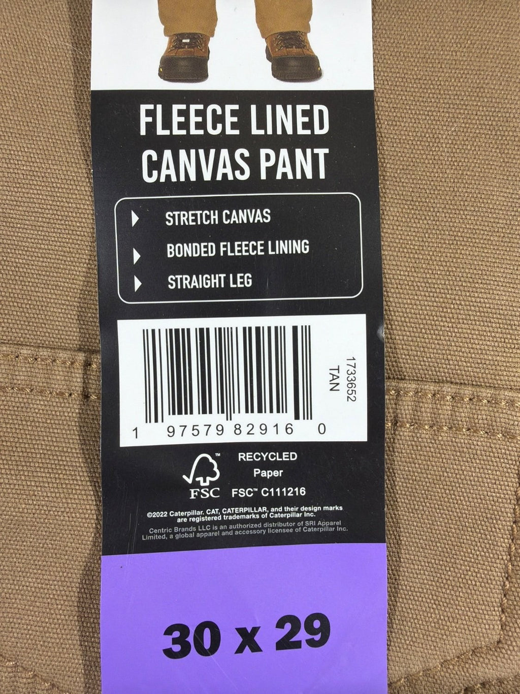 Caterpillar CAT Men's Fleece Lined Canvas Work Pants 30x29 Tan Stretch 1733850