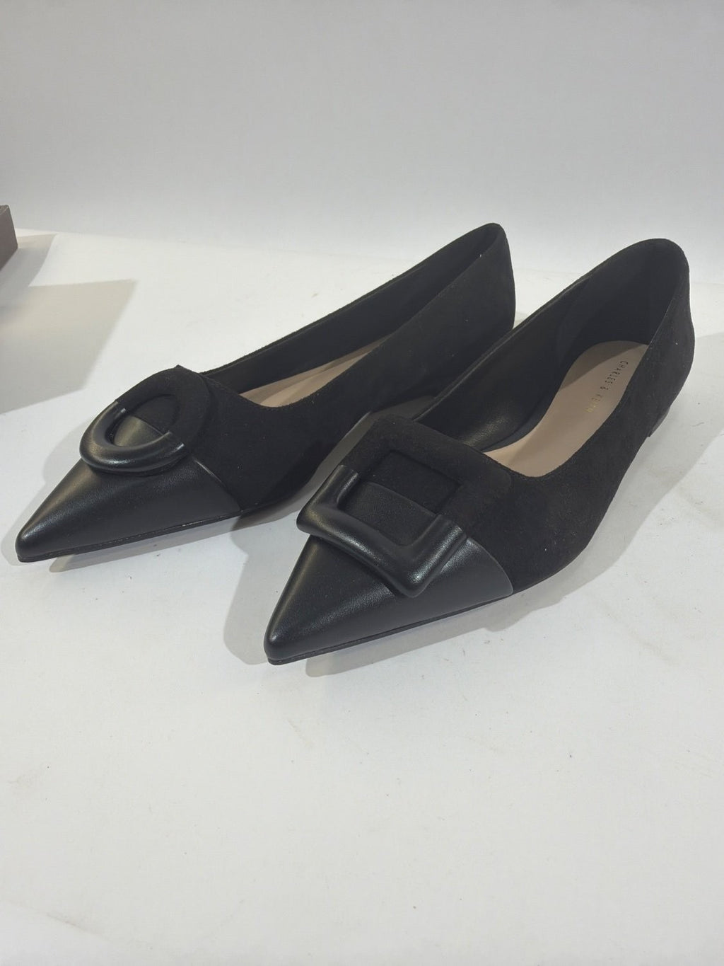 Charles & Keith CK1-70580135 Black Suede Pointed Toe Buckle Flats EU 35 US 5