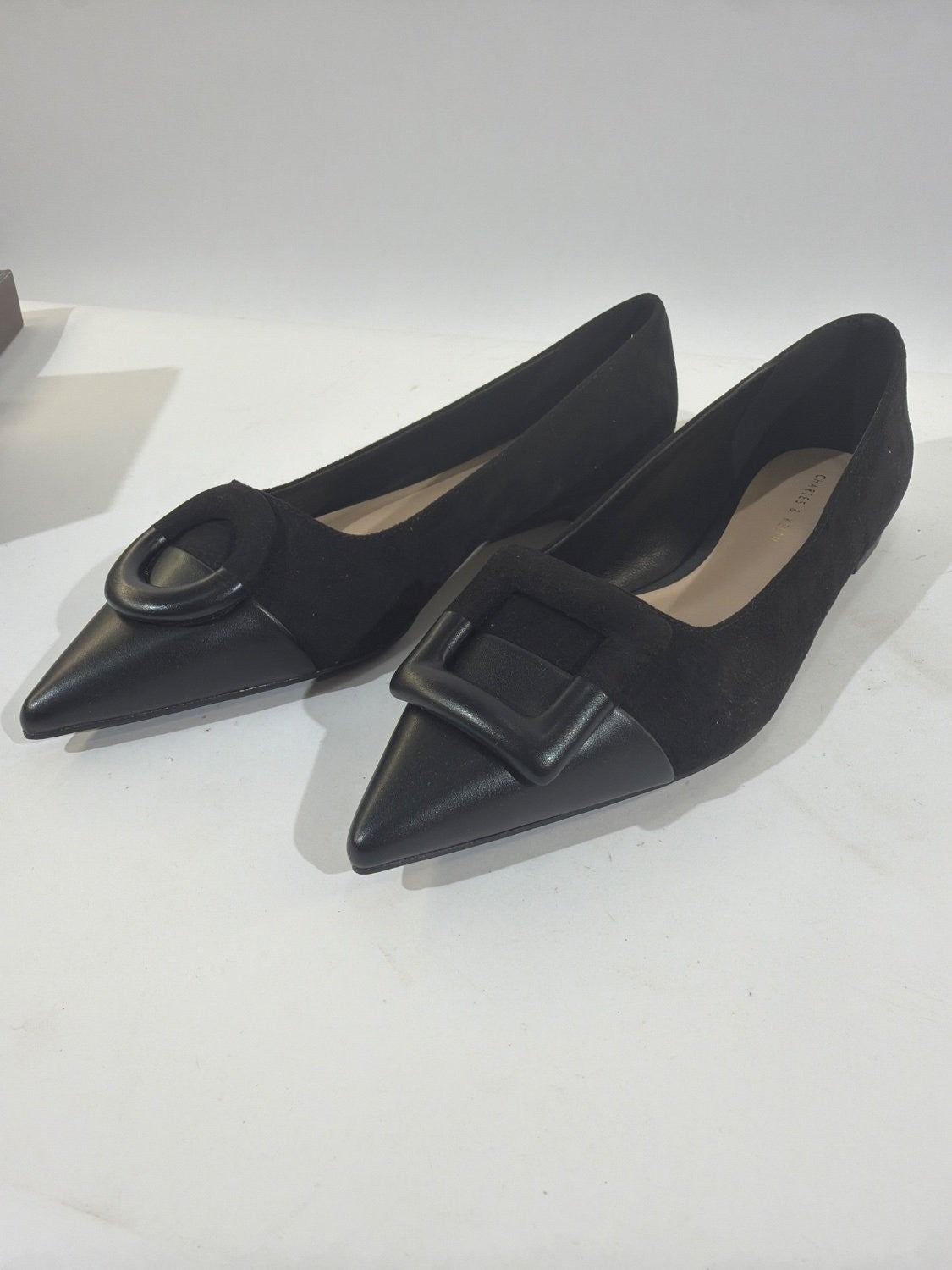 Charles & Keith CK1-70580135 Black Suede Pointed Toe Buckle Flats EU 35 US 5