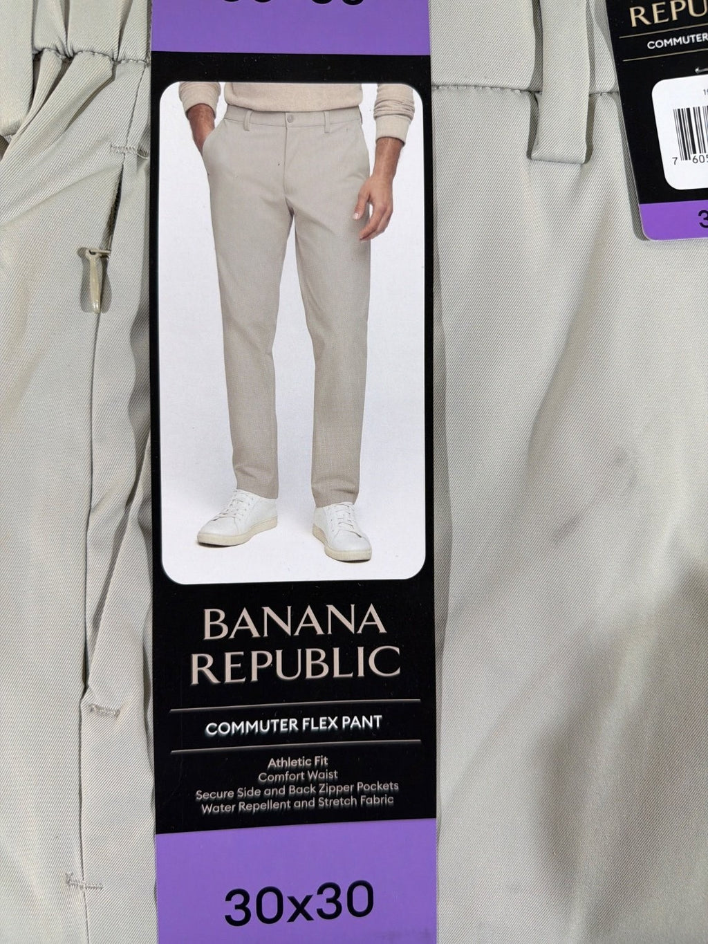 Banana Republic Commuter Flex Pant Men 30x30 Tan Athletic Chino Water Resistant