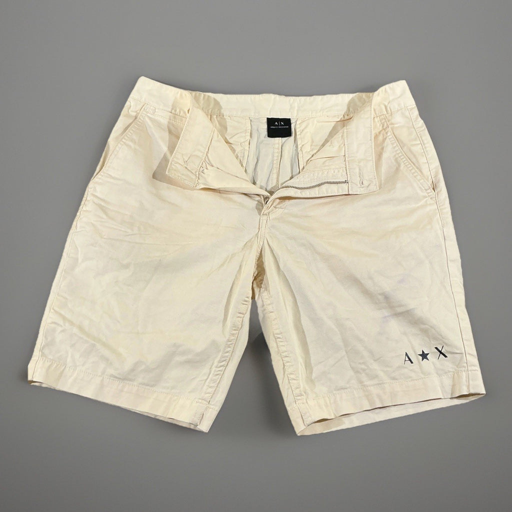 Armani Exchange Mens Khaki Shorts Dress Casual Chino White Size 32 Flat Front