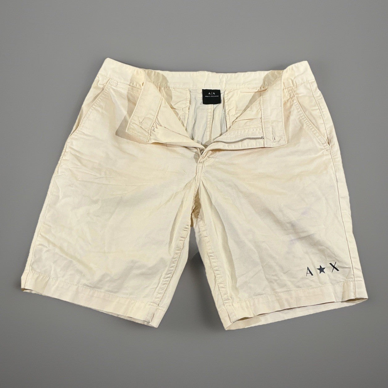 Armani Exchange Mens Khaki Shorts Dress Casual Chino White Size 32 Flat Front