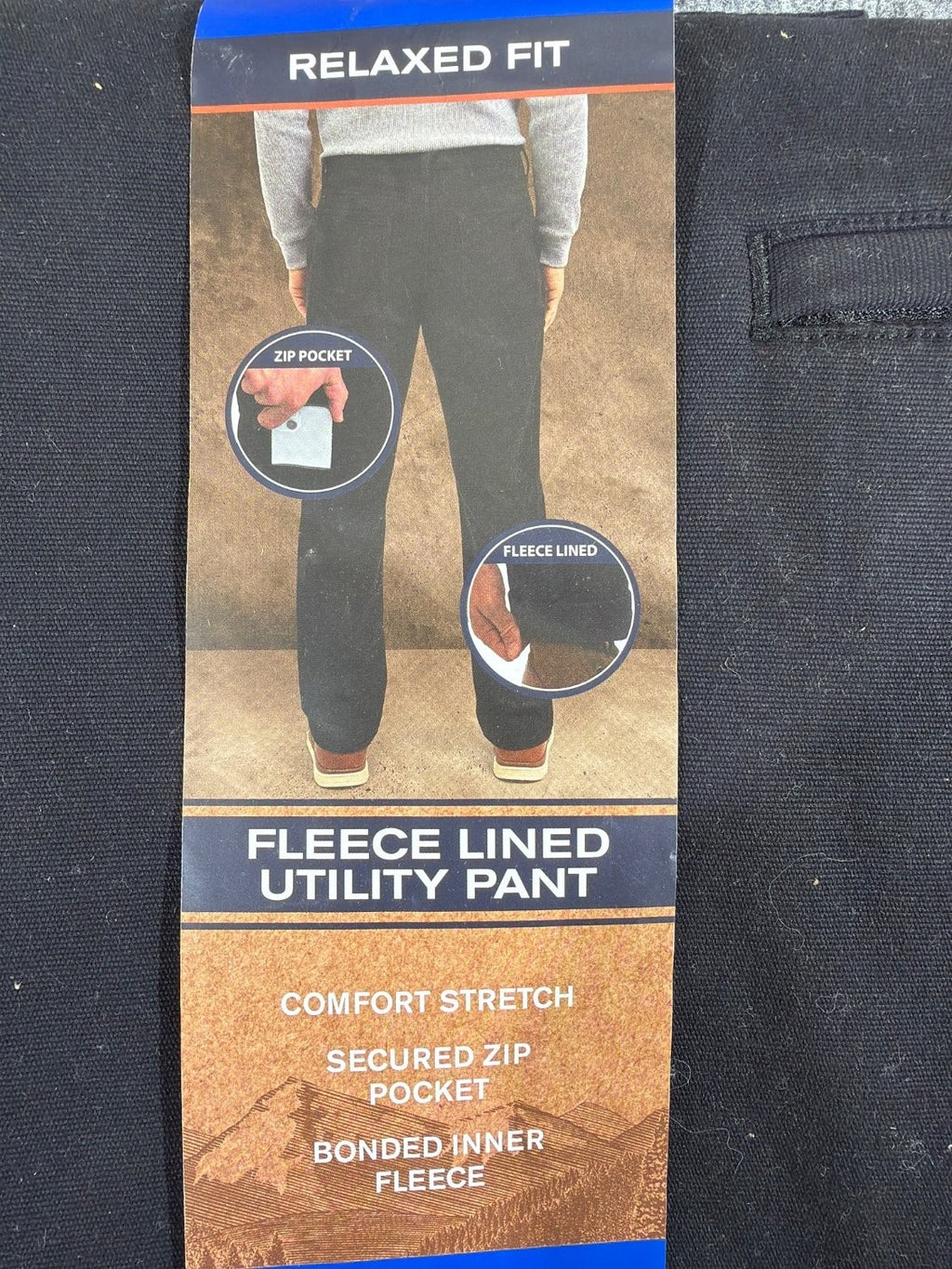 Weatherproof Vintage Men's Fleece Lined Utility Pant Canvas Relaxed Fit Black