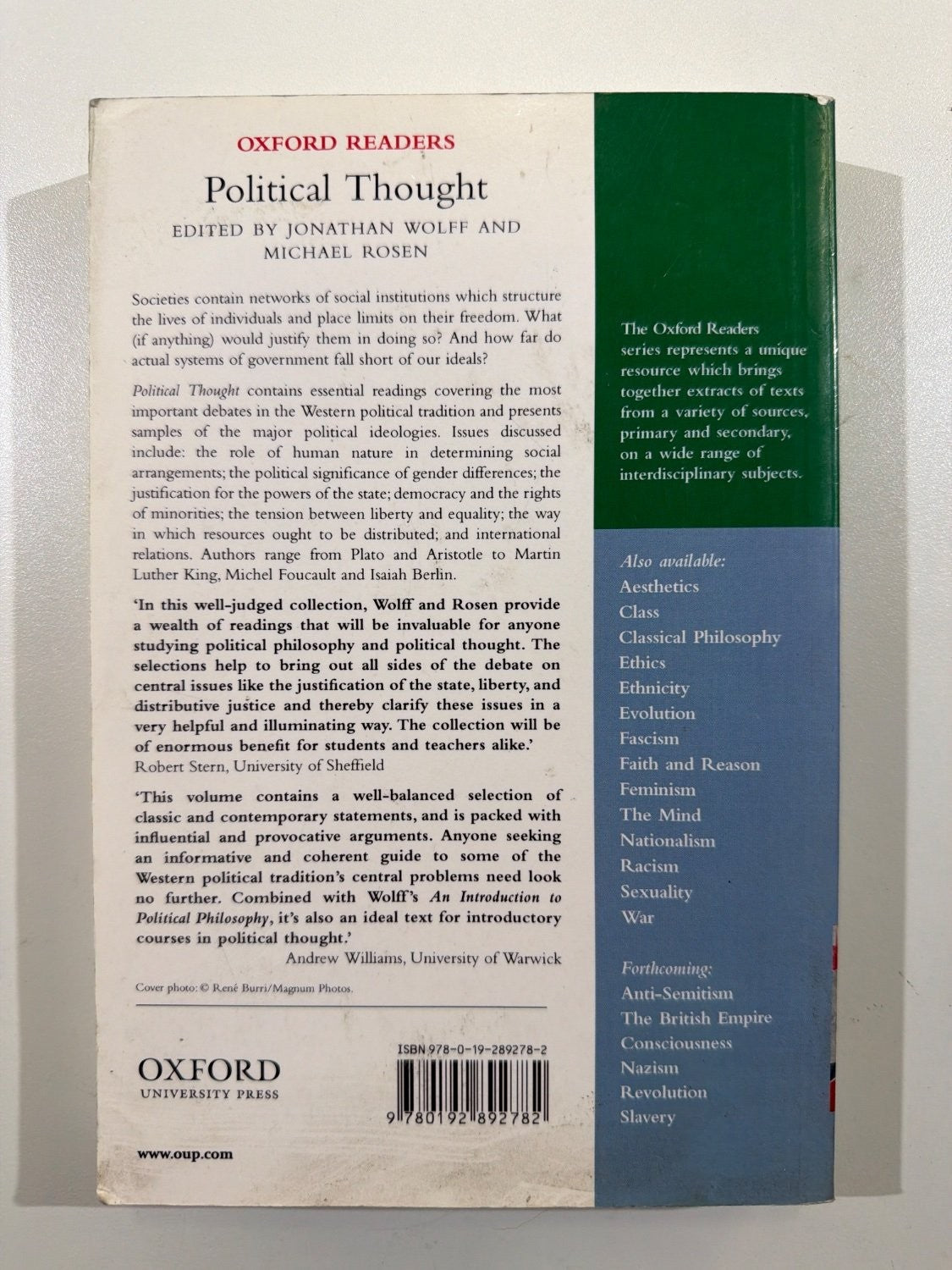 Vintage Political Thought Oxford Readers Michael Rosen Jonathan Wolff Paperback