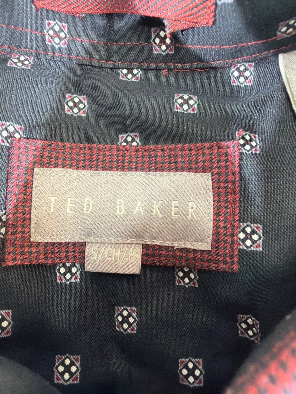 Ted Baker London Men's Red Micro Houndstooth Button Down Shirt Cotton NWT Size S