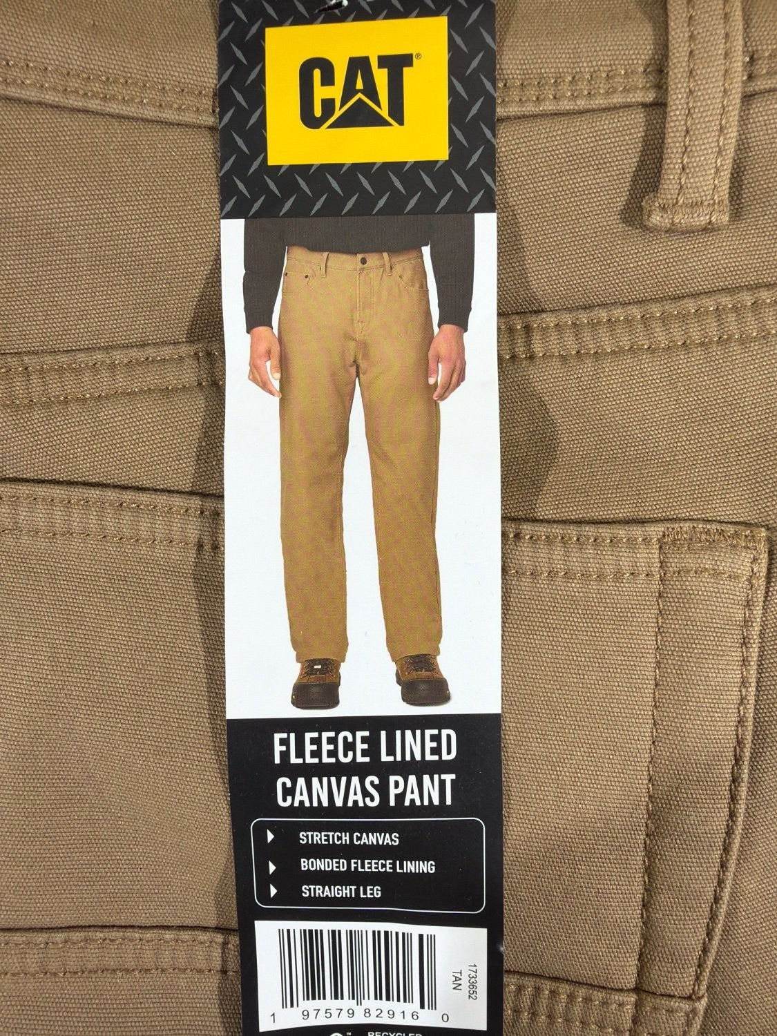 Caterpillar CAT Men's Fleece Lined Canvas Work Pants 30x29 Tan Stretch 1733850