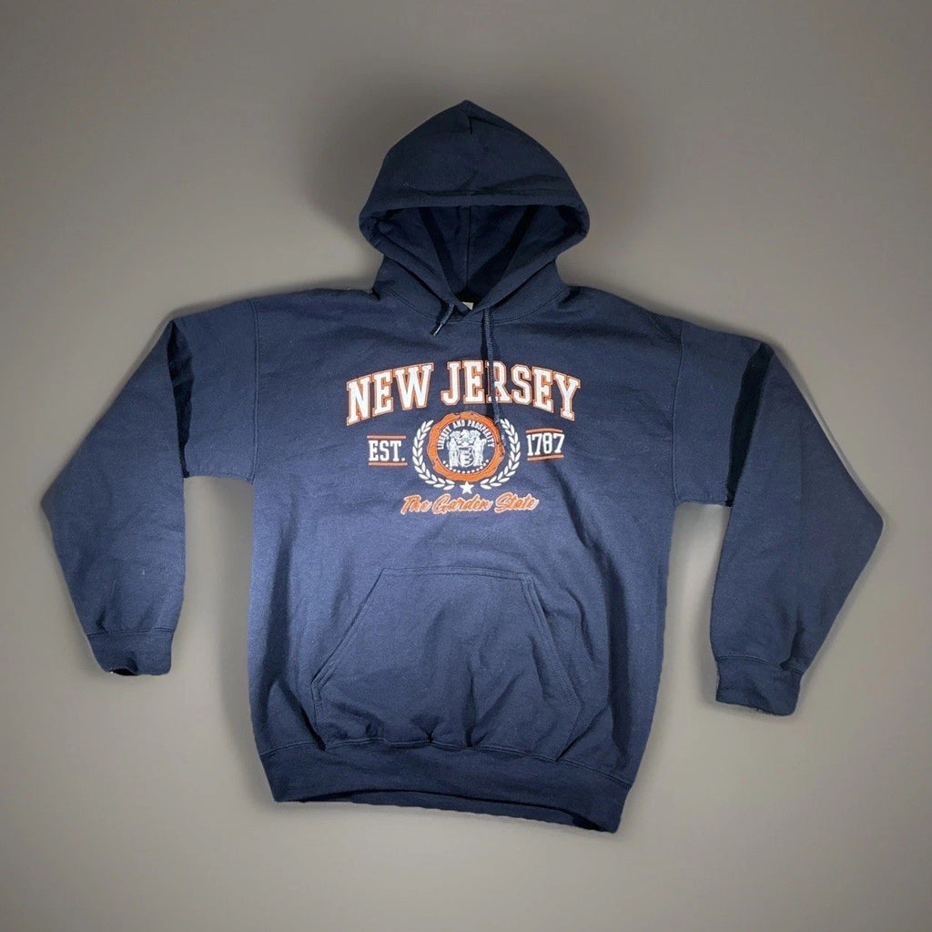 New Jersey Garden State Hoodie Adult Small Navy Blue Pullover Sweatshirt Mens