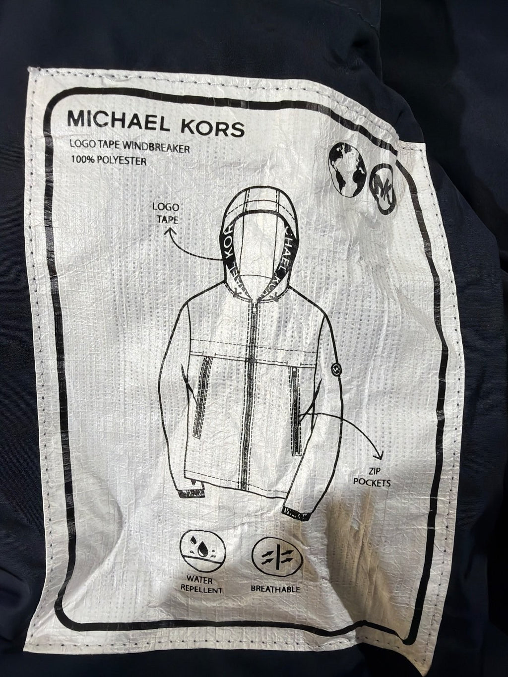 Michael Kors Logo Tape Hooded Windbreaker Jacket Navy Blue Women's Size XS Full