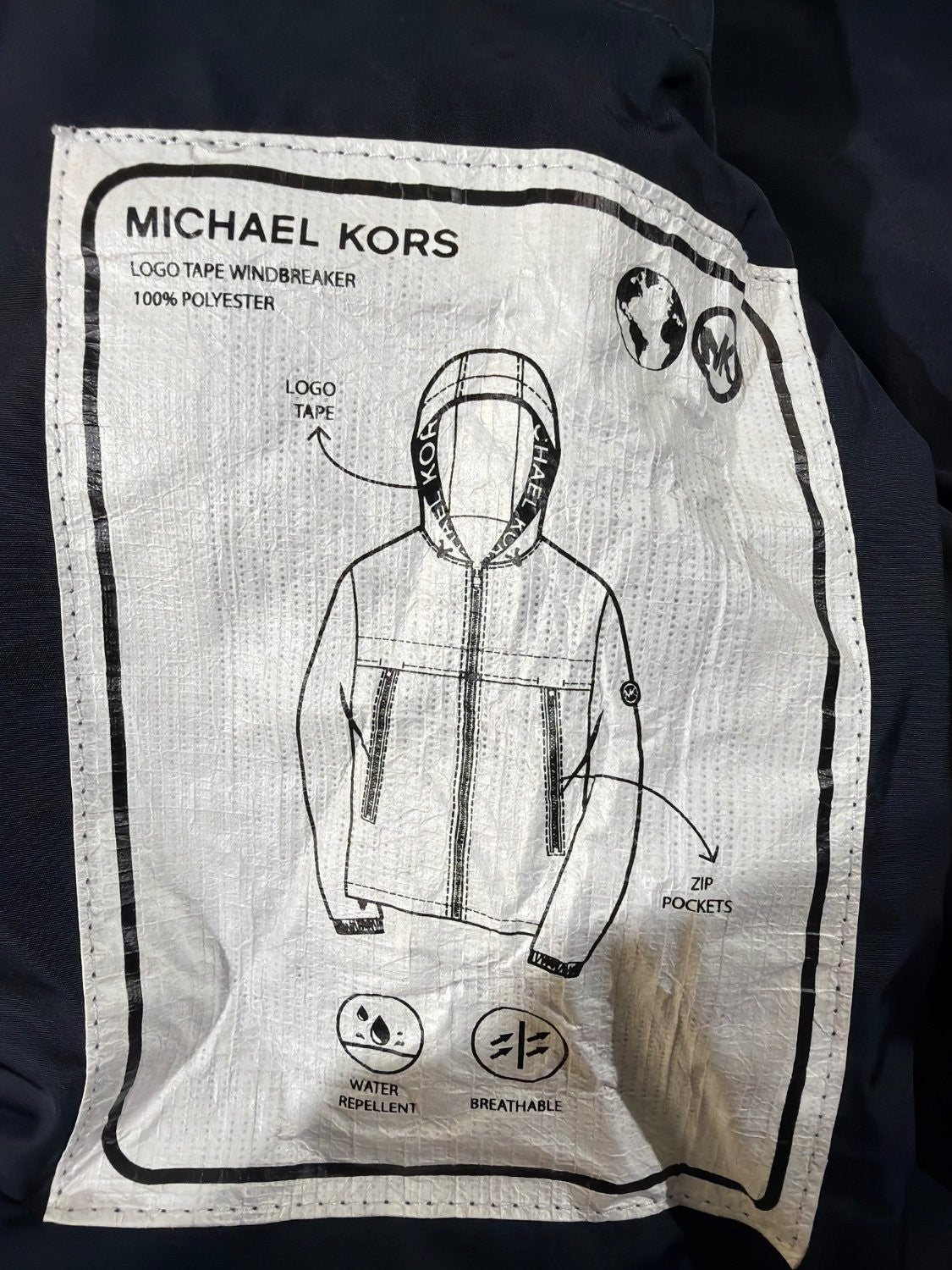Michael Kors Logo Tape Hooded Windbreaker Jacket Navy Blue Women's Size XS Full