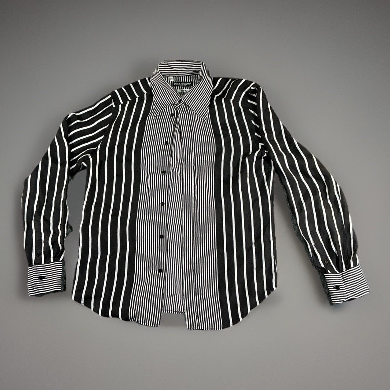 Vintage Dolce Gabbana Black White Striped Men's Long Sleeve Polo Shirt Size 38