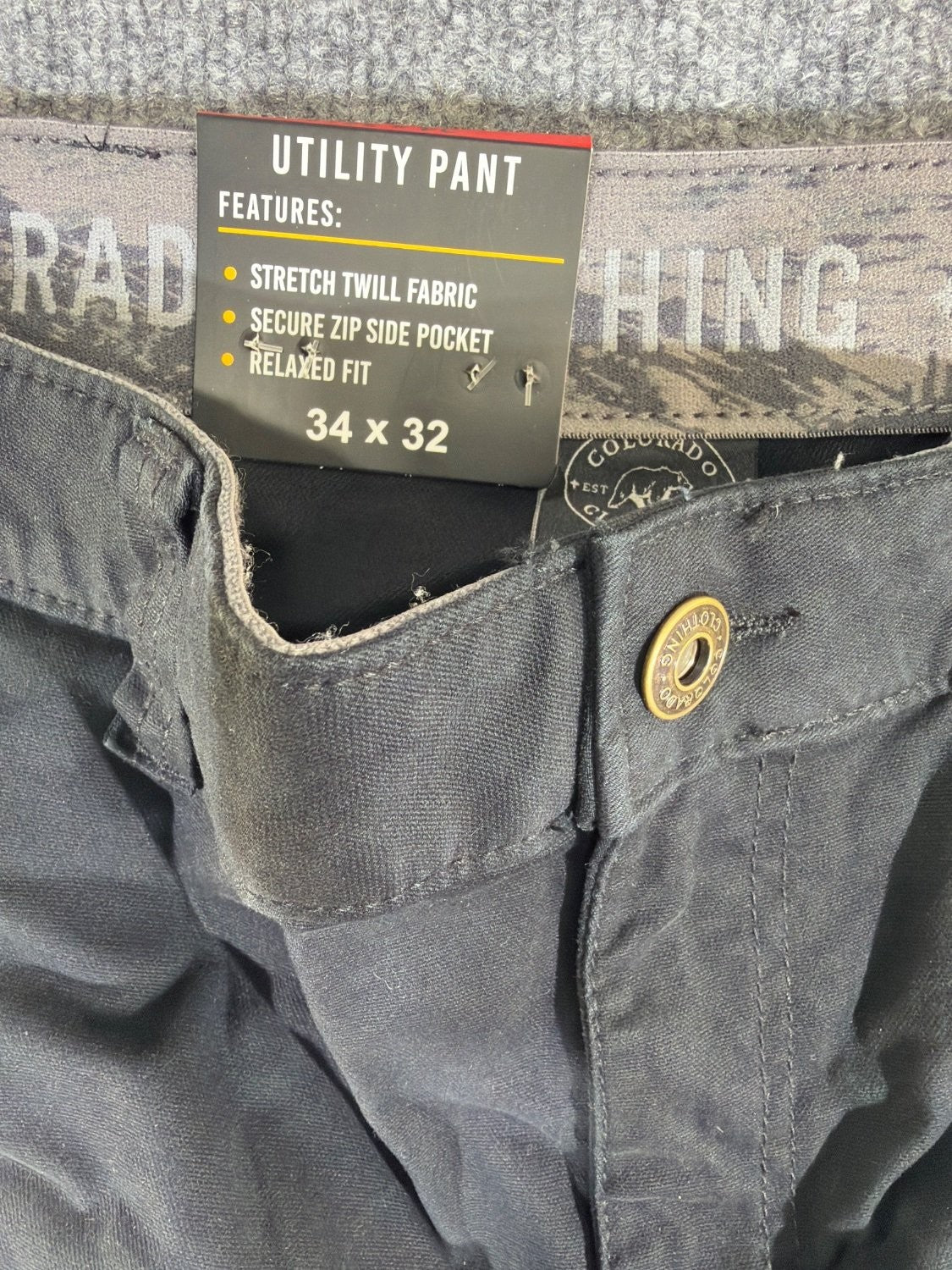 Colorado Clothing Men's Utility Pant 34 x 32 Black Stretch Twill Relaxed New