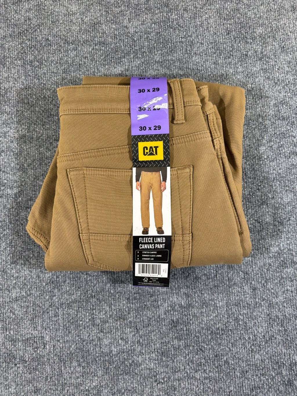 Caterpillar CAT Men's Fleece Lined Canvas Work Pants 30x29 Tan Insulated Stretch
