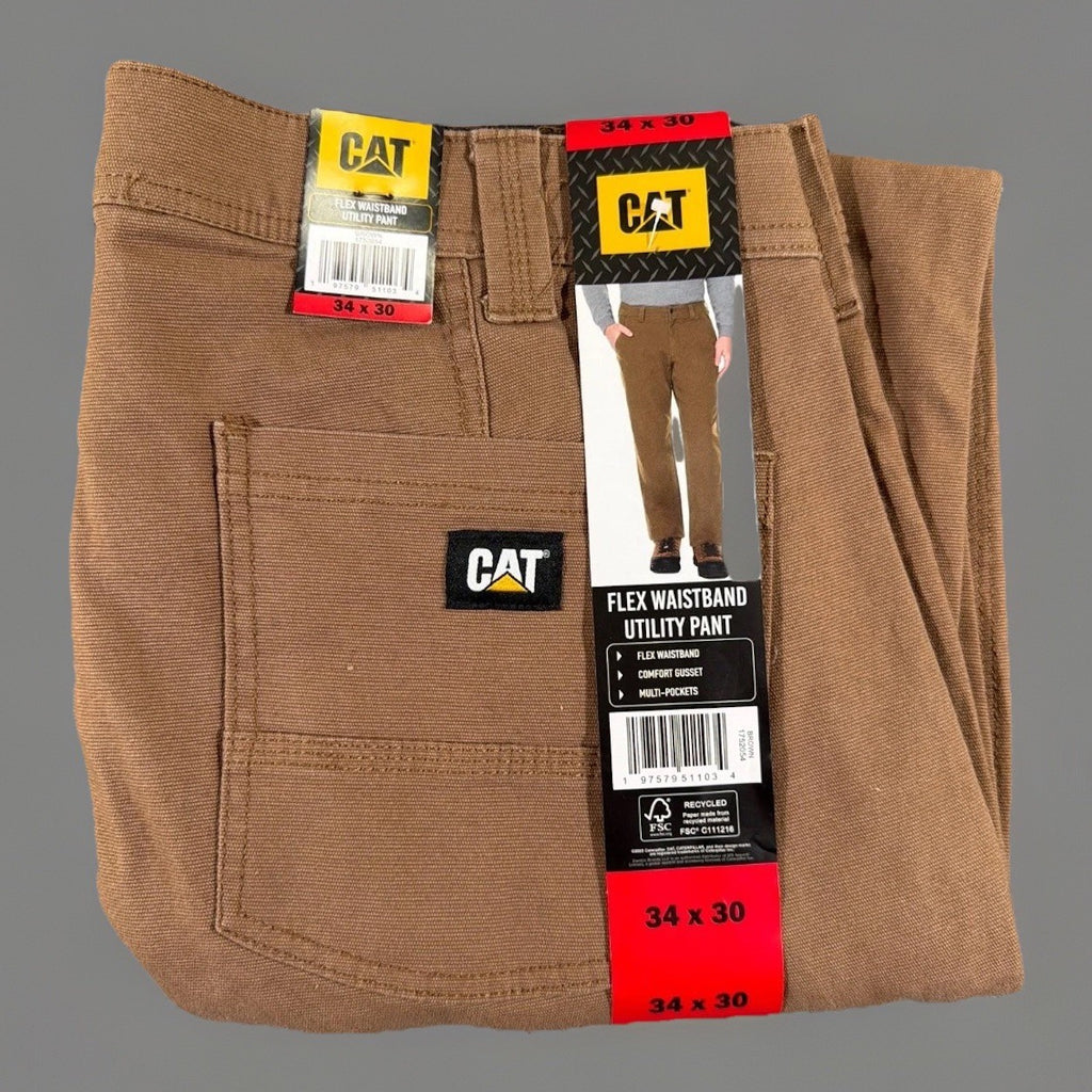 Caterpillar Flex Waistband Utility Pant Men 34x30 Brown Canvas Work MPN 1752054