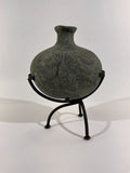 Vintage Hand Carved Stone Fish Vessel Medium Gray Folk Art Tripod Stand Used