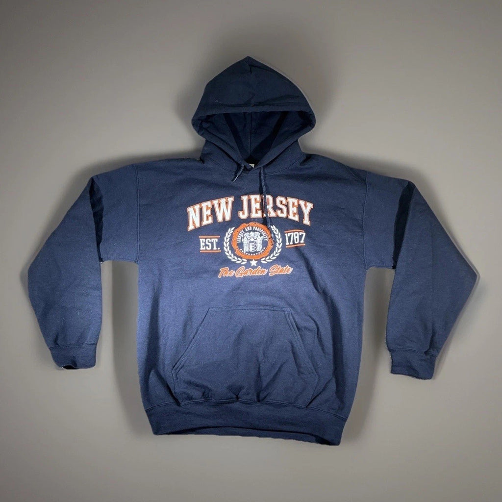 New Jersey Garden State Hoodie Adult Small Navy Blue Pullover Sweatshirt Mens