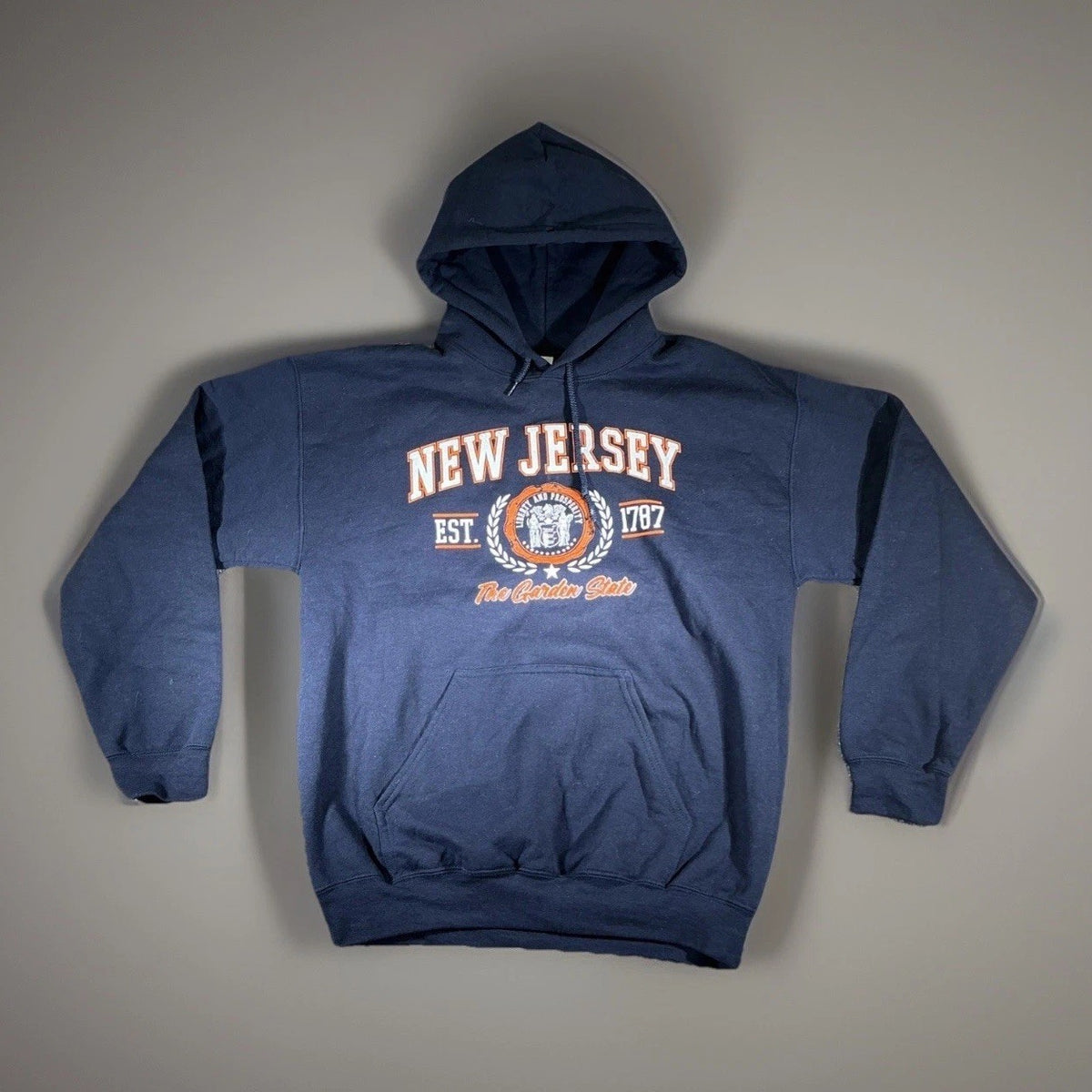 New Jersey Garden State Hoodie Adult Small Navy Blue Pullover Sweatshirt Mens