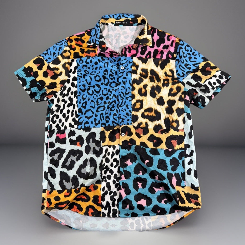 ROMWE Street Life Leopard Patchwork Shirt Size M Urban Fashion Design