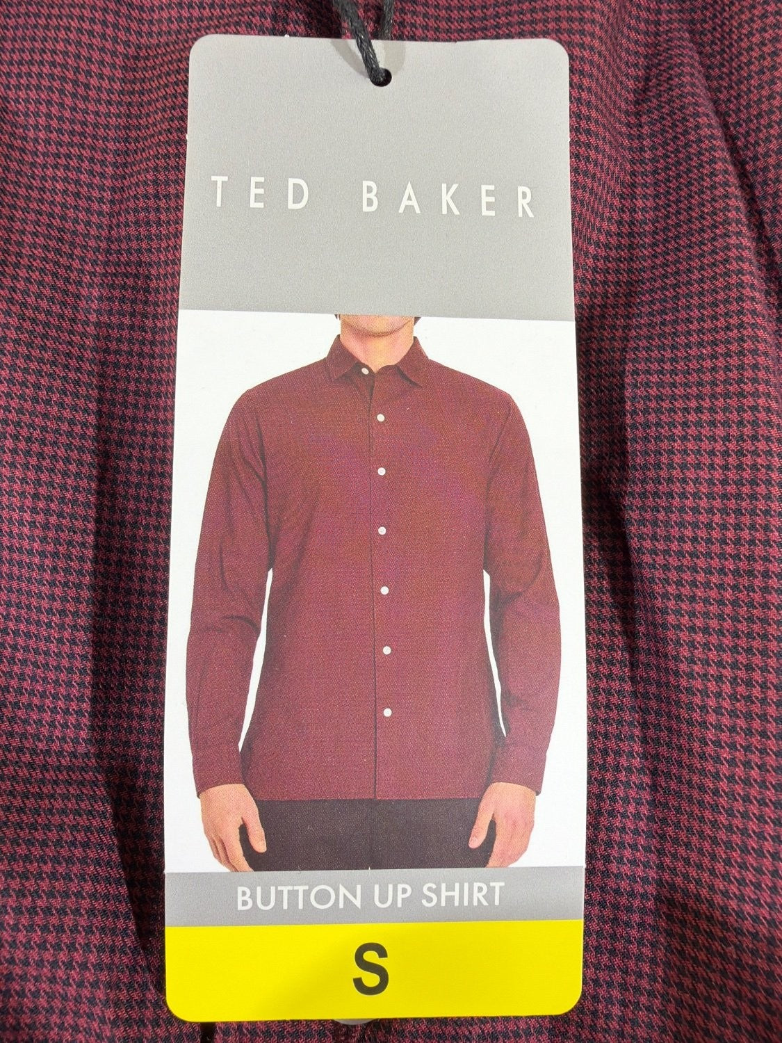 Ted Baker London Men's Red Micro Houndstooth Button Down Shirt Cotton NWT Size S