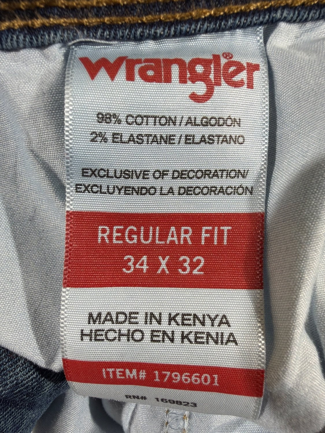 EU 34 Wrangler Regular Fit Men's Jeans 34x32 Medium Wash Blue Stretch Denim