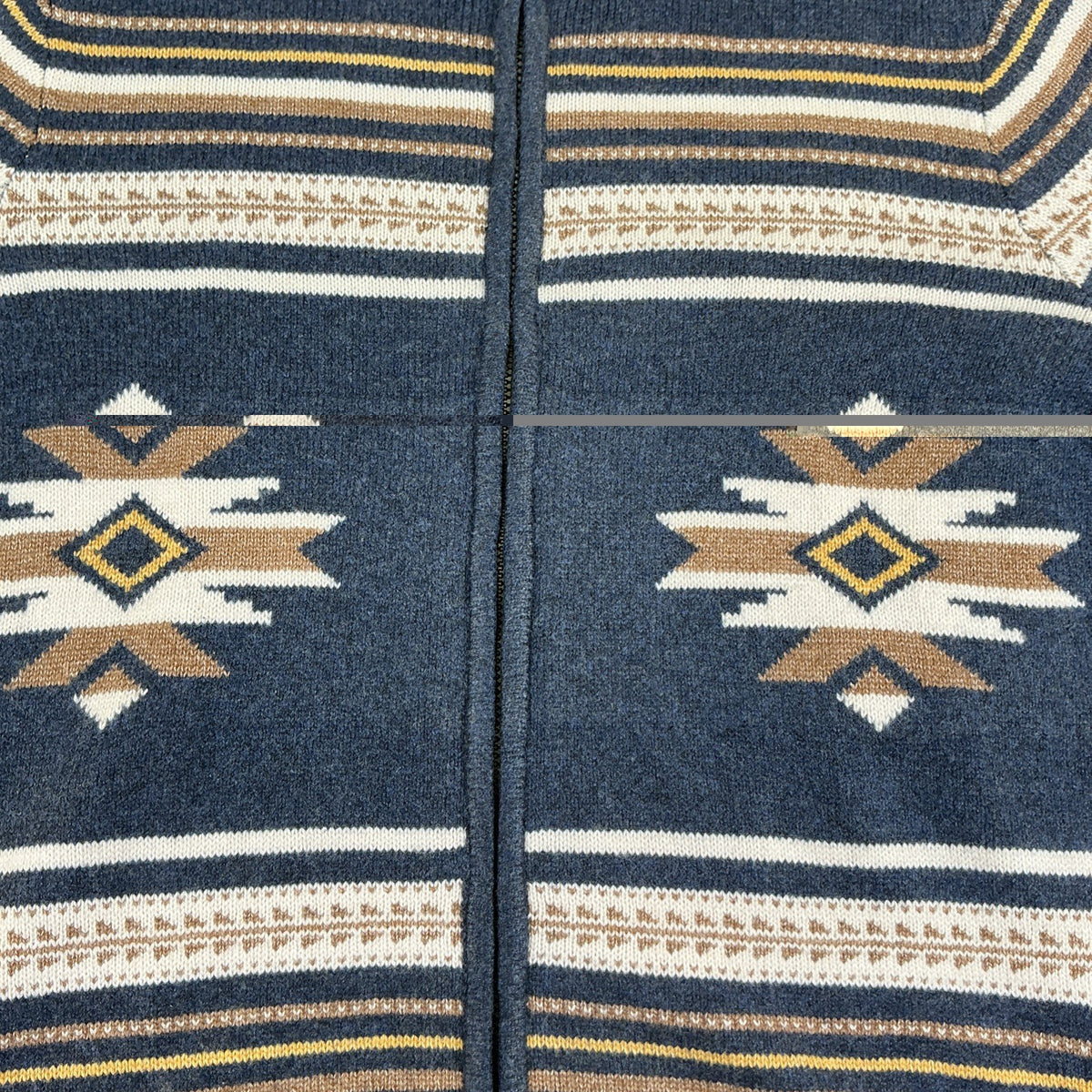Frye Men Mock Neck Full Zip Knit Cardigan Sweater Blue XL Aztec Tribal Print NWT
