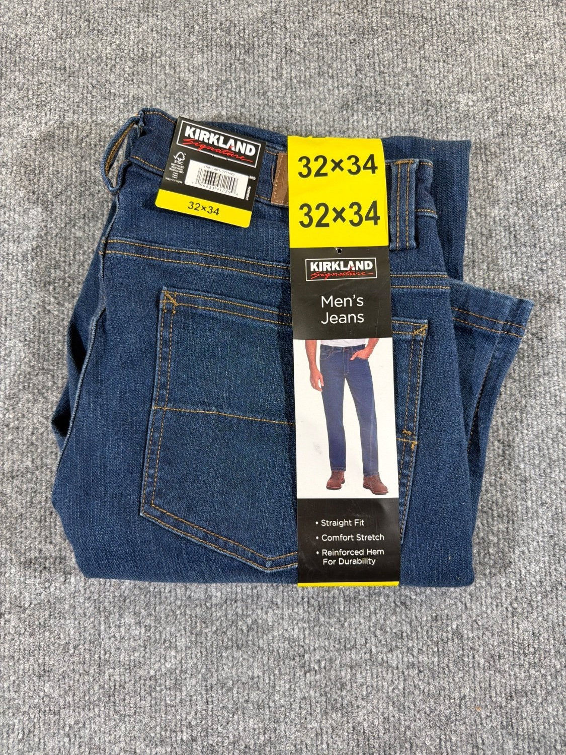 Kirkland Signature Men's Jeans 32x34 Straight Fit Comfort Stretch Denim Blue New