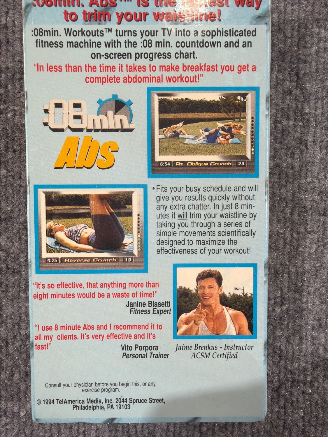 Vintage 8 Minute Abs Jaime Brenkus VHS 1994 Workout Tape 8 Minute Buns Bonus New