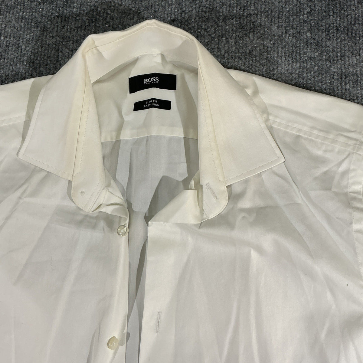 Hugo Boss Slim Fit White Cotton Dress Shirt 37 Spread Collar Easy Iron Designer