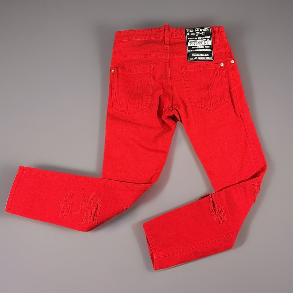 Dsquared2 Jeans Women Red Distressed Punk Muse Flower Metallic Rings Details 44