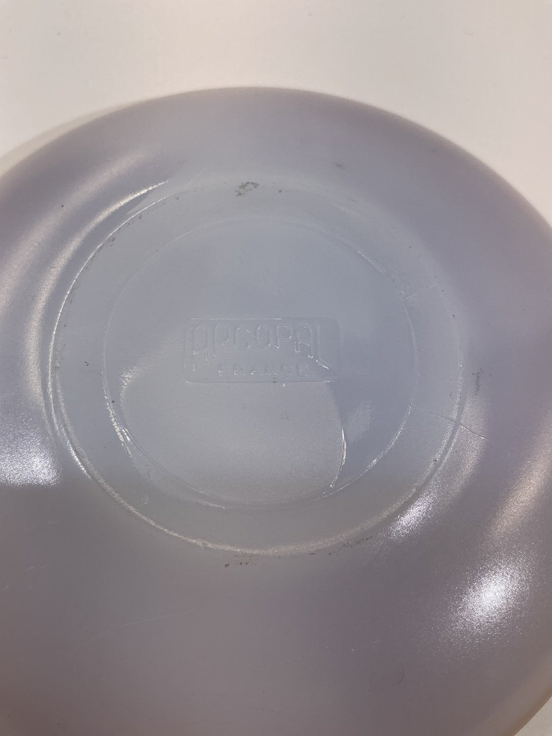 Vintage Arcopal France Light Blue Opal Glass Saucer Gold Rim Mid-Century