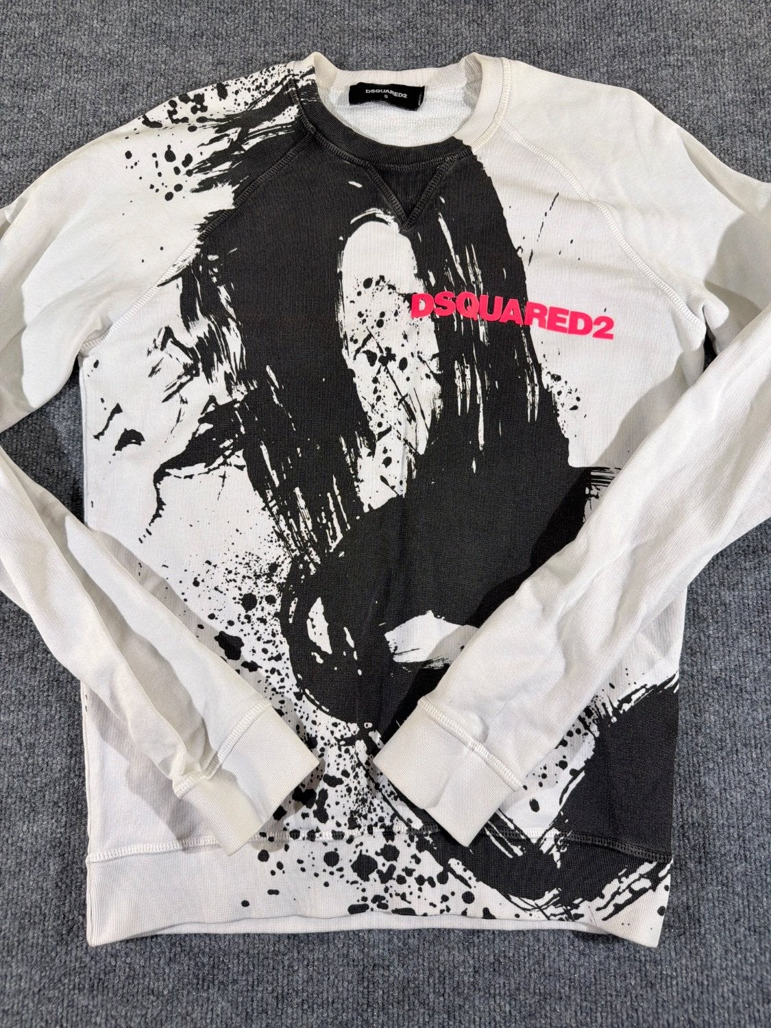 DSQUARED2 Paint Splatter Logo Sweatshirt Men Size S Gray Raglan Crewneck Italy