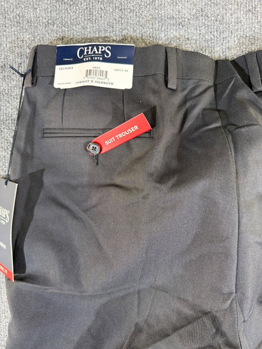 Chaps Classic Fit Men's Suit Trouser Dress Pants Dark Gray Stretch 34x32 New NWT