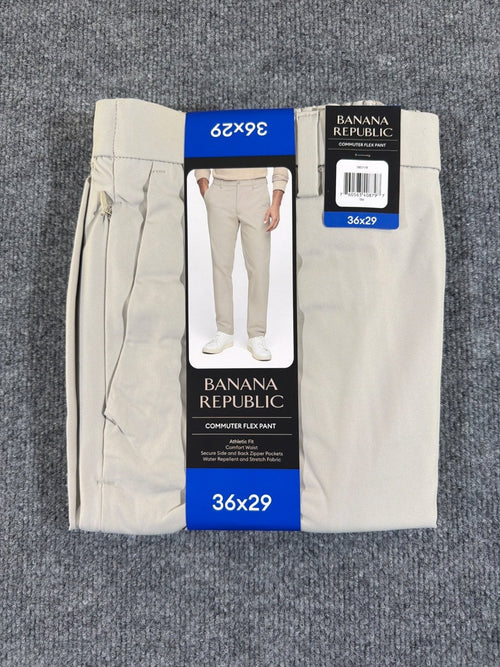 Banana Republic Commuter Flex Pant Men 36x29 Athletic Fit Tan Chino Twill New