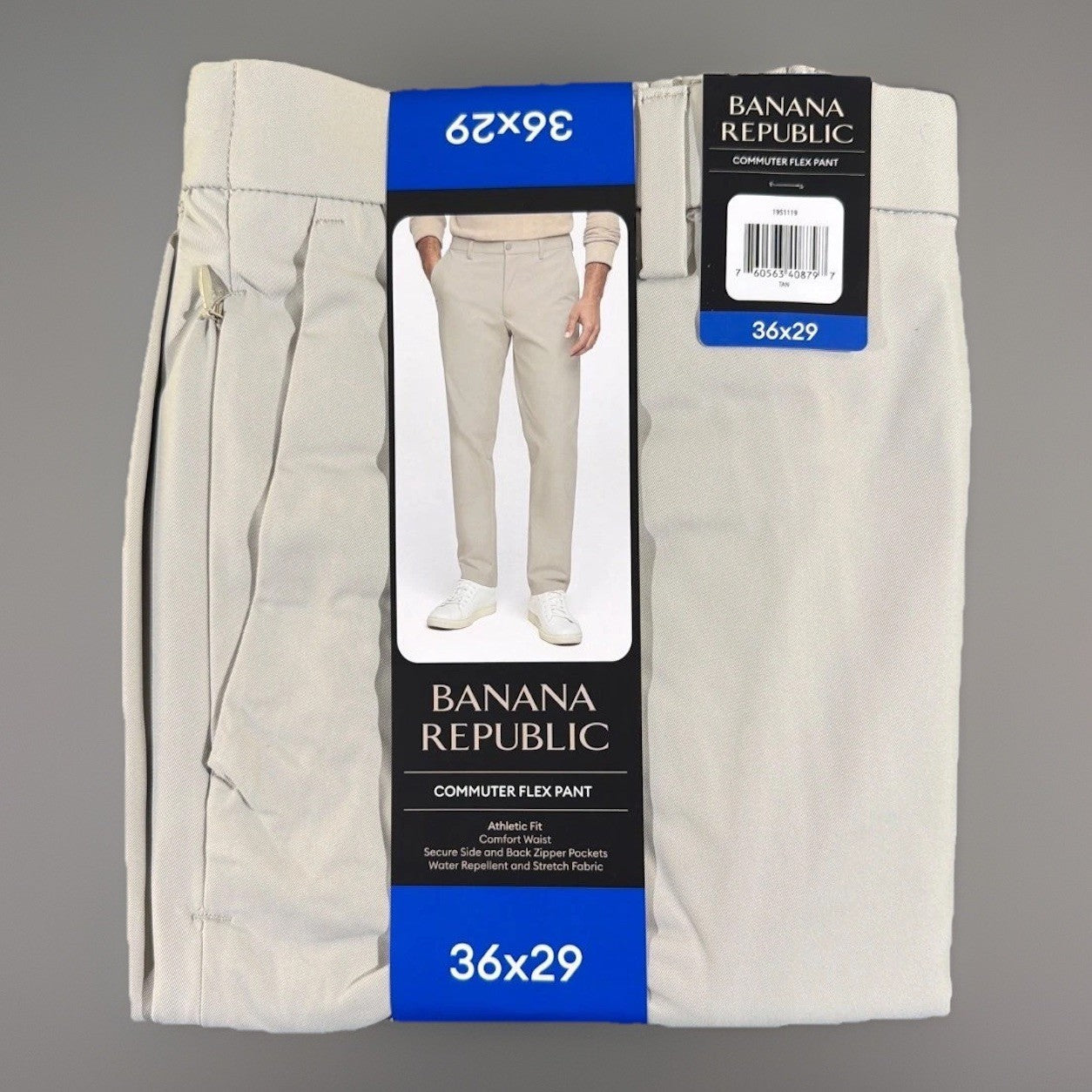 Banana Republic Commuter Flex Pant Men 36x29 Athletic Fit Tan Chino Twill New