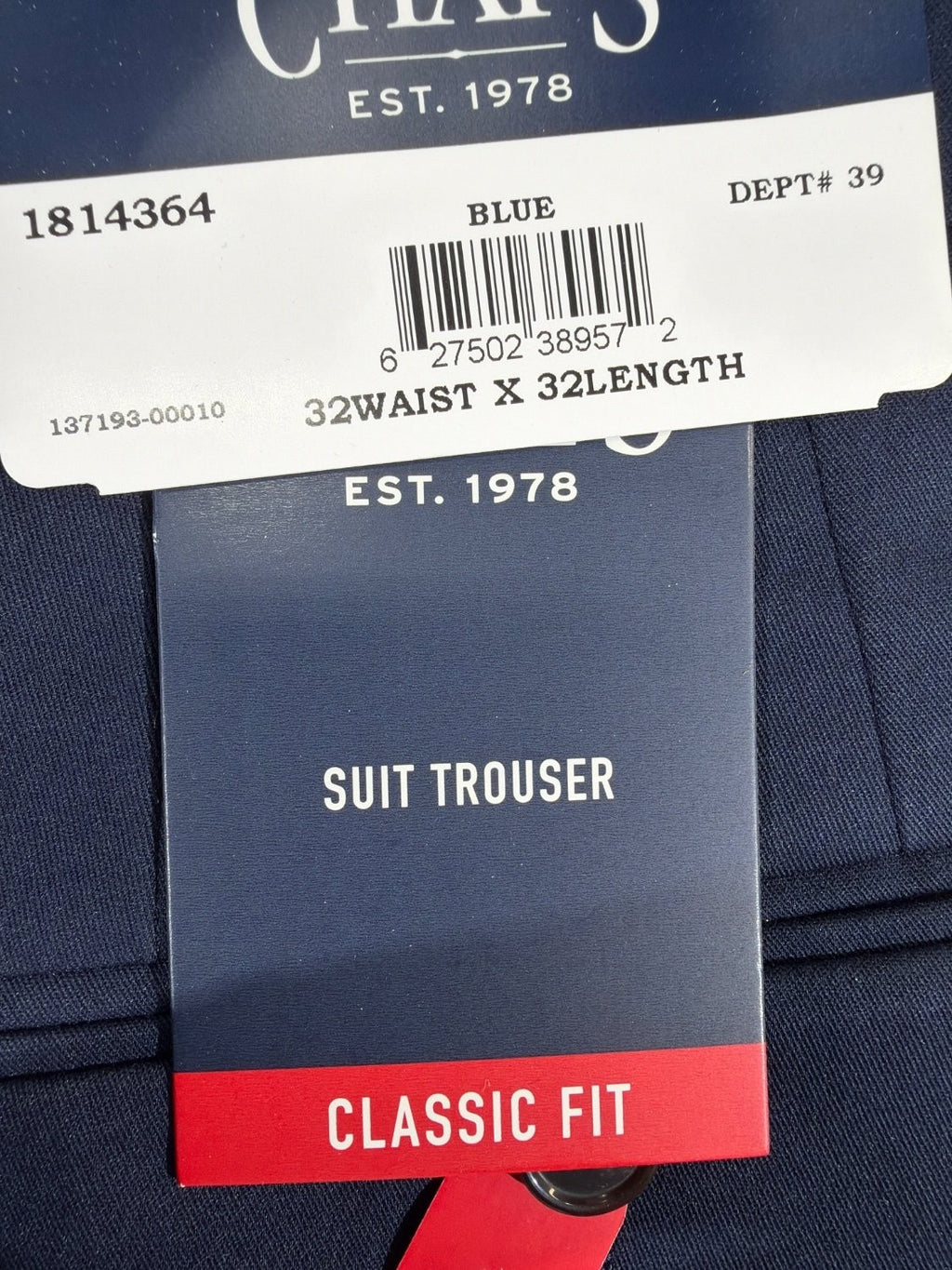 Chaps Men's Classic Fit Suit Trouser Dress Pants 32x32 Blue Flat Front NWT