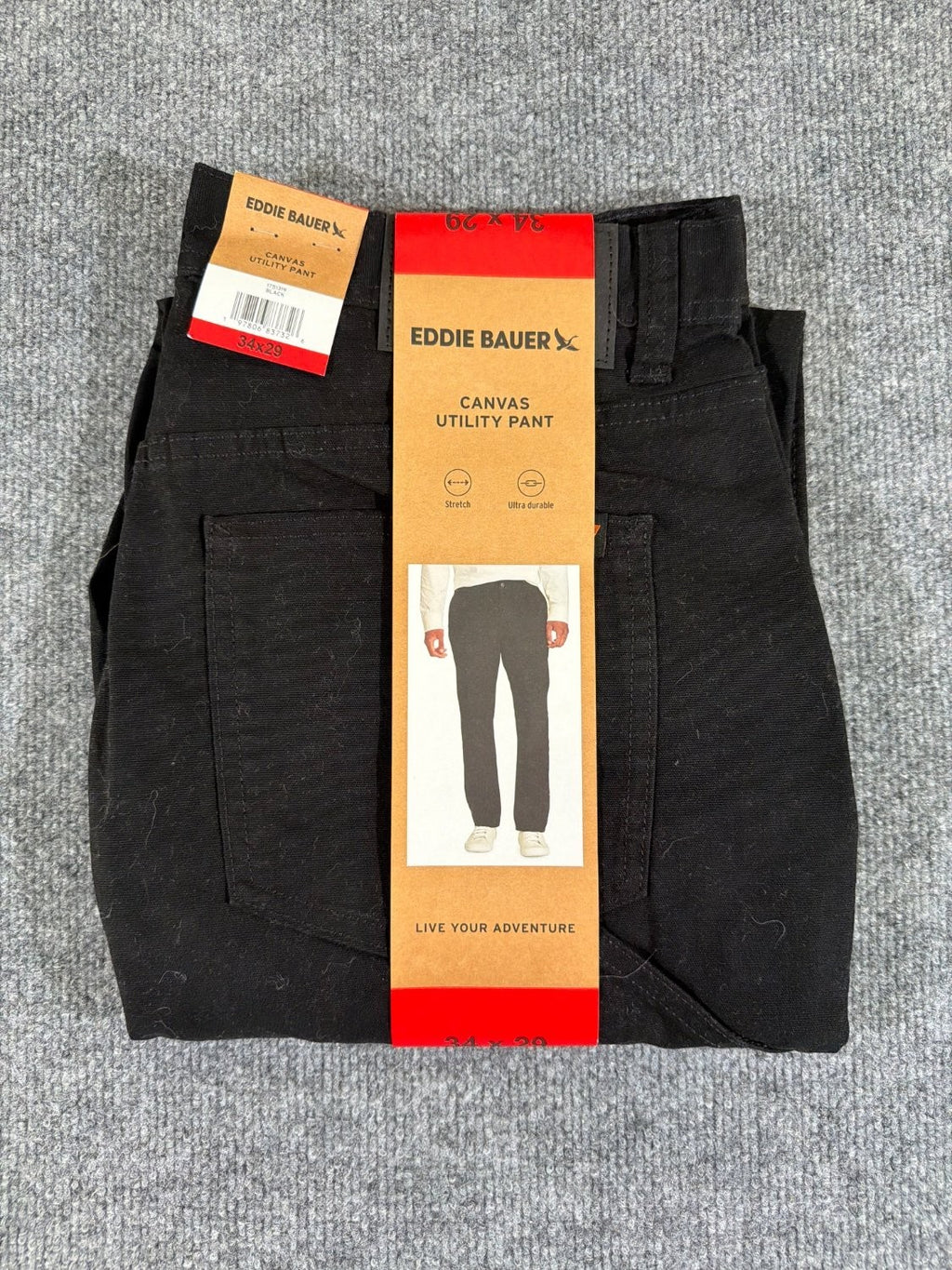 Eddie Bauer Canvas Utility Pant Men 34x29 Black Stretch Heavyweight 1751319 NWT