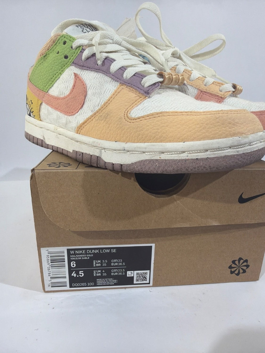 Nike Dunk Low SE Sun Club Sail Sanded Gold DQ0265-100 Women's Size 6 Sneaker Box