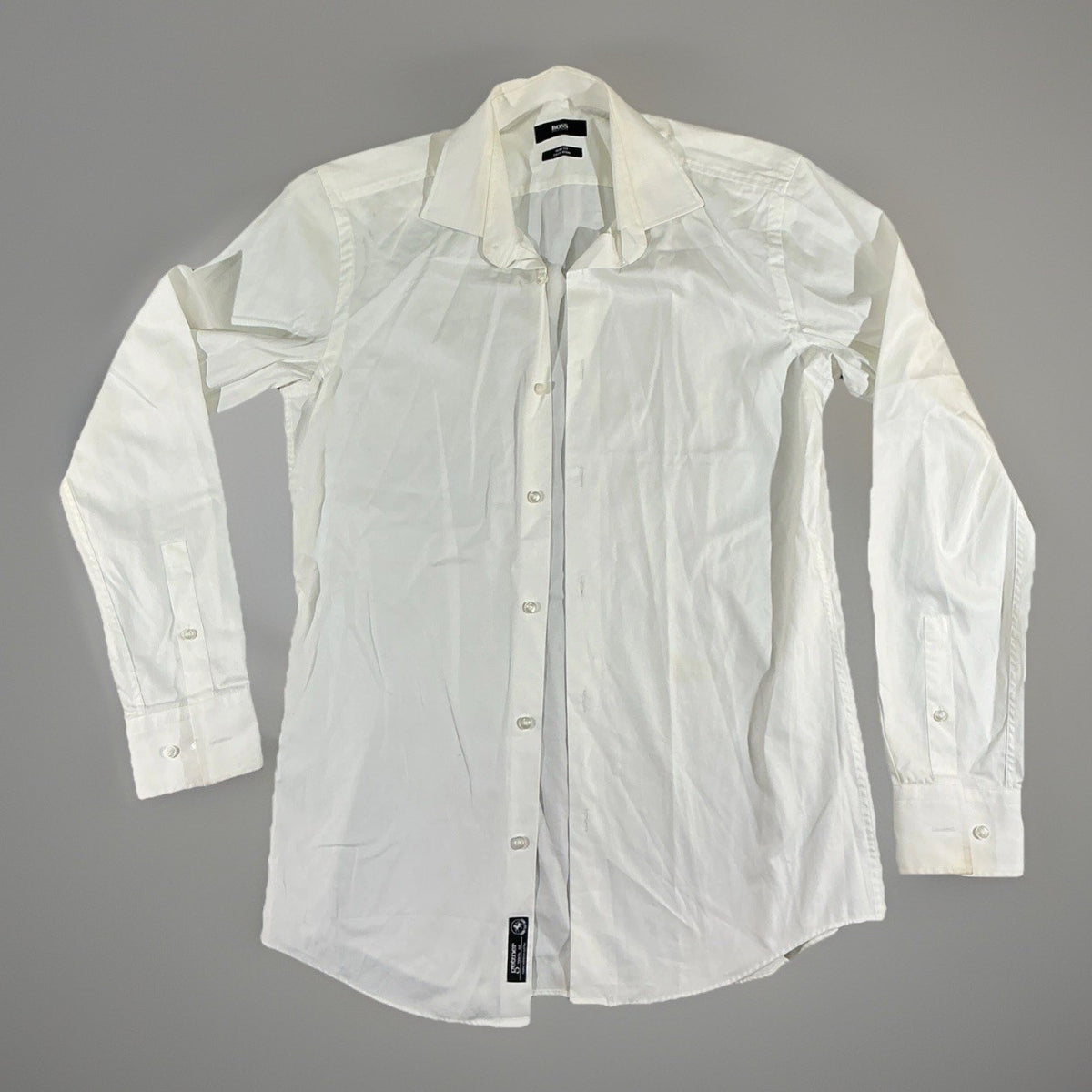 Hugo Boss Slim Fit White Cotton Dress Shirt 37 Spread Collar Easy Iron Designer